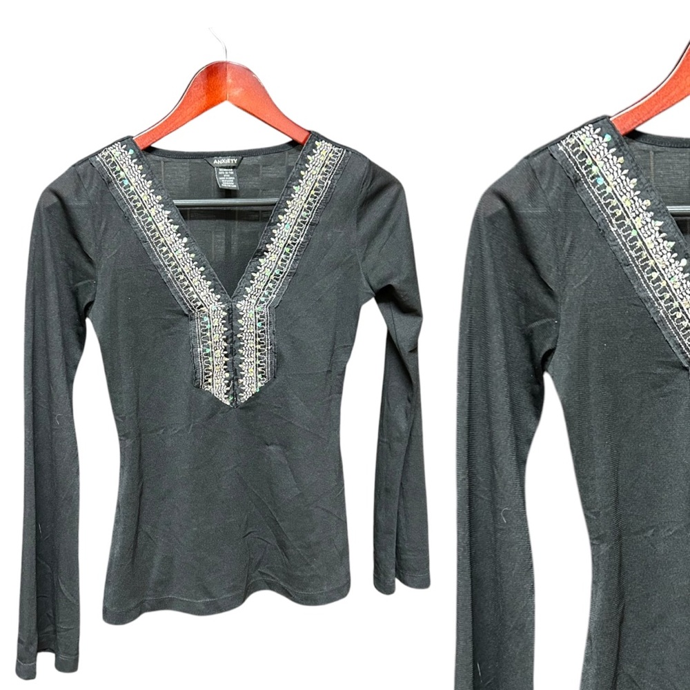 Anxiety vintage Y2K sequin mesh long sleeve medium stretchy
